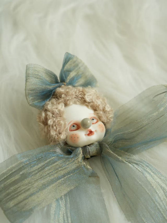Blue & gold lace freckled doll brooch