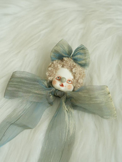 Blue & gold lace freckled doll brooch