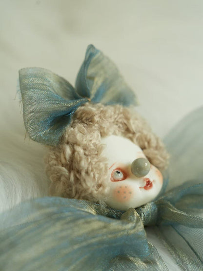 Blue & gold lace freckled doll brooch