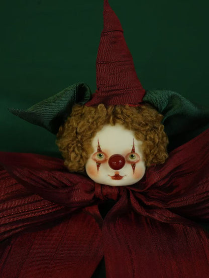 Retro Red Clown & Witch Brooch