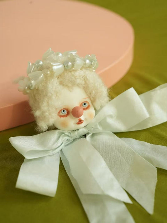 Pearl Bow Clown Doll Brooch