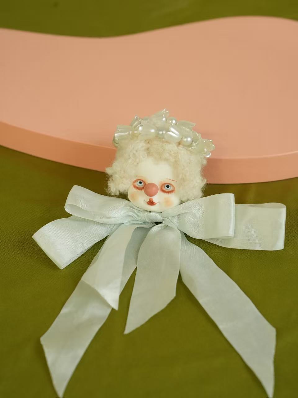Pearl Bow Clown Doll Brooch